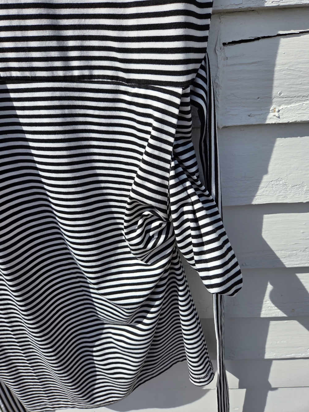 Classic Black & White Striped Midi Dress with Tie Back - Picture 6 of 9
